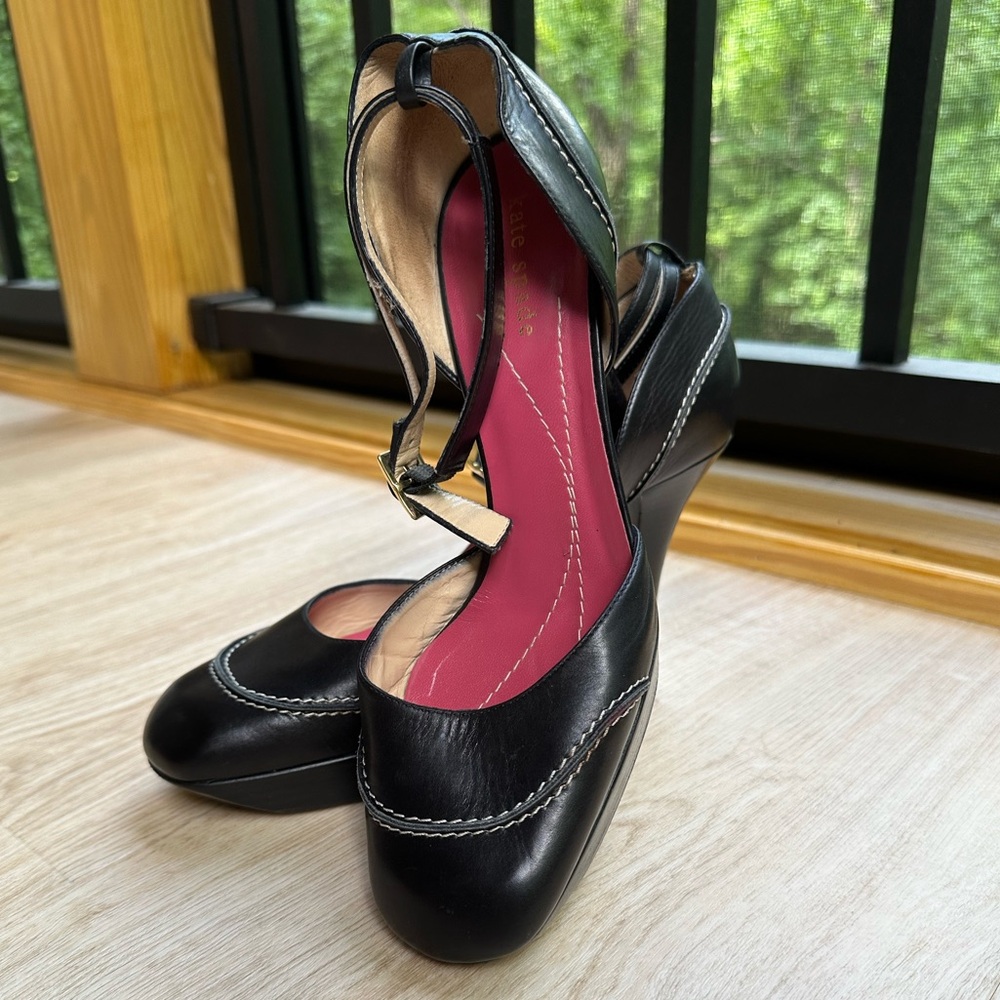 kate spade Ankle Straps Corporate Black & White Platform Heels Dark Academia ~7B - Picture 7 of 16